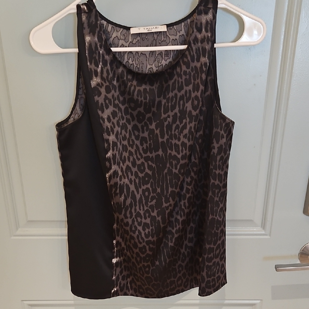T Tahari Brown and Black Graphic Fitted Tank Top